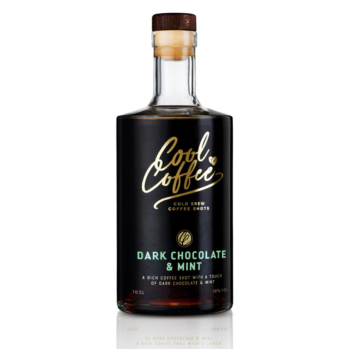 Cool Coffee Dark Chocolate & Mint (70 cl) – færdig kaffeshot med mørk chokolade og frisk mint, 19% vol, klar til at servere kold eller bruge i Espresso Martini- og White Russian-inspirerede kaffecocktails