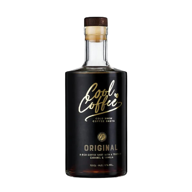 Fritstående flaske Cool Coffee Cool-Coffee Original 70 cl – cold brew coffee shot med noter af karamel og vanilje, 19% vol, koldbrygget kaffe mixet med vodka til kaffecocktails som Espresso Martini og White Russian