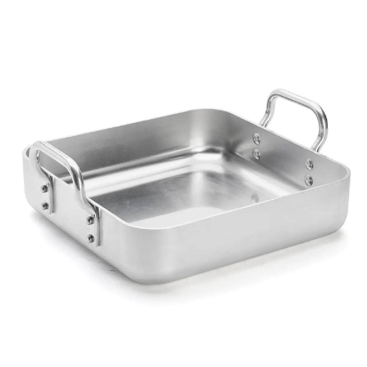 de Buyer CHOC kvadratisk bradepande i ubelagt aluminium 30 x 30 x 6,5 cm med to fastnittede håndtag til ovnstegning, bruning og servering