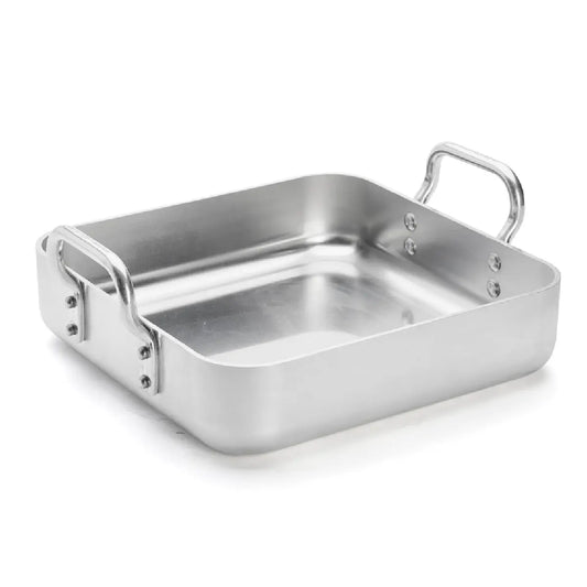 de Buyer CHOC kvadratisk bradepande i ubelagt aluminium 30 x 30 x 6,5 cm med to fastnittede håndtag til ovnstegning, bruning og servering