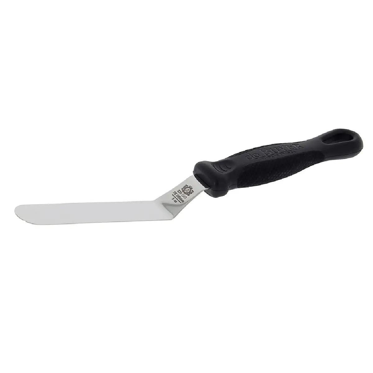 de Buyer FKO vinklet paletkniv i rustfrit stål med afrundet 9 cm klinge, fleksibel spids og ergonomisk skridsikkert håndtag, total længde 22 cm