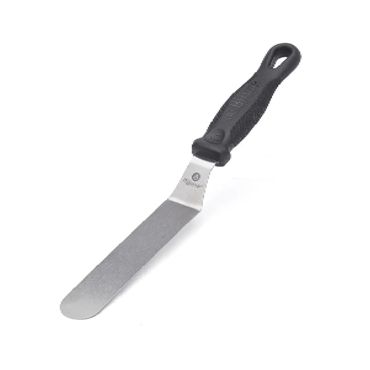de Buyer FKO vinklet paletkniv i rustfrit stål med afrundet 12 cm klinge, fleksibel spids og ergonomisk skridsikkert håndtag, total længde 25 cm