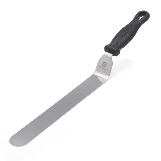 de Buyer FKO vinklet paletkniv i rustfrit stål med fleksibel 25 cm klinge, spejlpoleret overflade og ergonomisk skridsikkert håndtag, total længde 43,5 cm