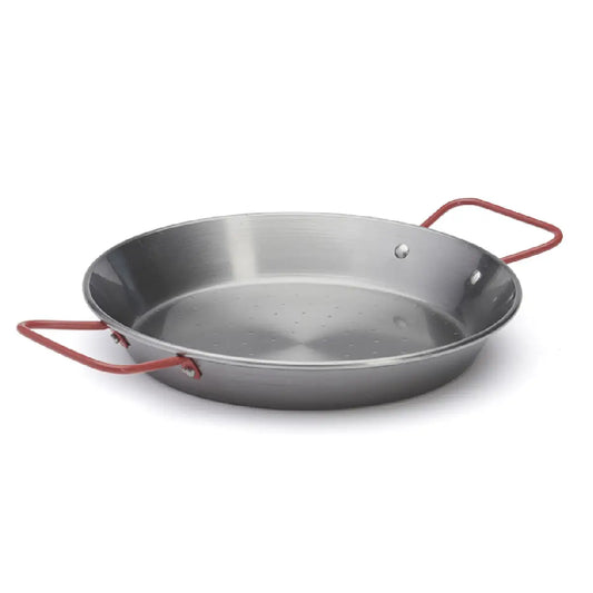 de Buyer La Lyonnaise paellapande i stål Ø24 cm med hamret bund, lav kant og to håndtag til paella, små risretter og servering