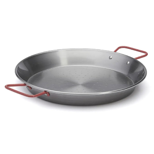 de Buyer La Lyonnaise paellapande i stål Ø28 cm med hamret bund, lav kant og to håndtag til paella, risretter og servering