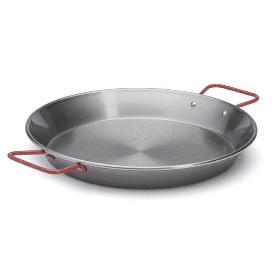 de Buyer La Lyonnaise paellapande i stål Ø32 cm med hamret bund, lav kant og to håndtag til paella, risretter og servering