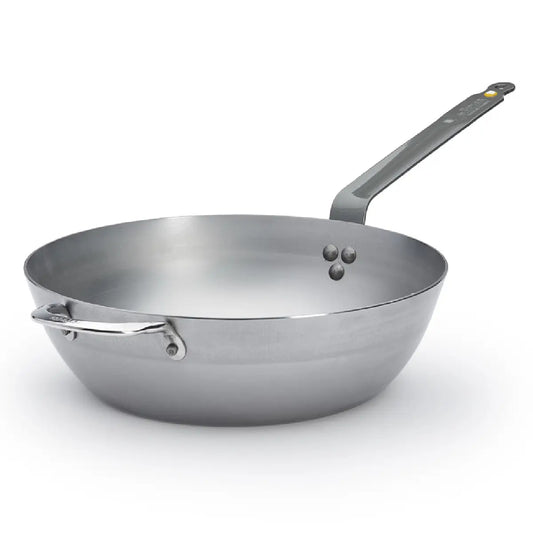 de Buyer Mineral B sauterpande i kulstofstål Ø28 cm, dyb pande med høj kant, bivoksfinish, fransk hank og induktionsbund til sautering og stegning