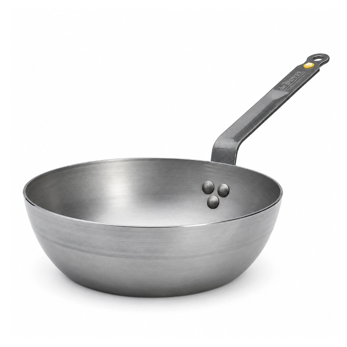 de Buyer Mineral B sauterpande i kulstofstål med skaft og diameter på 24 cm.