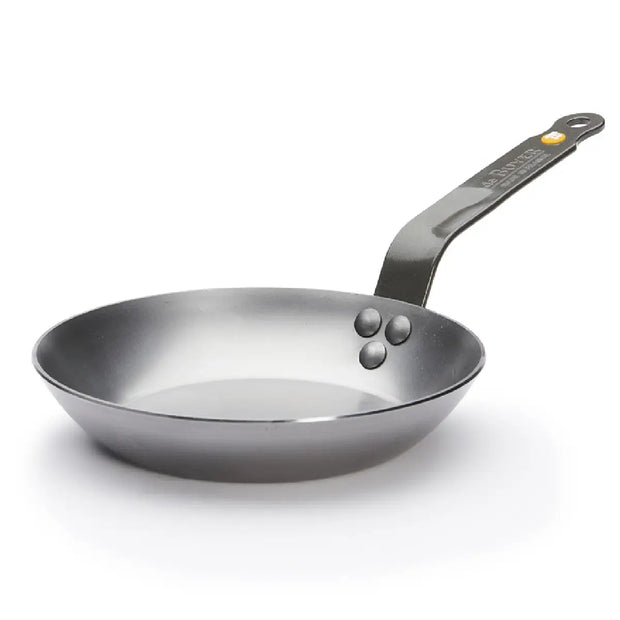 de Buyer Mineral B stegepande i kulstofstål Ø20 cm med bivoksfinish, lyonnaise-form og induktionsbund til bruning og høj varme