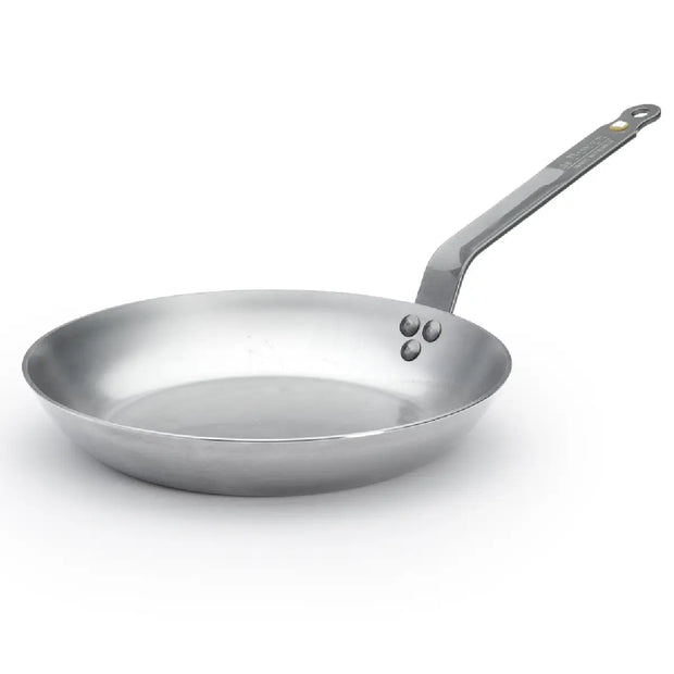 de Buyer Mineral B stegepande i kulstofstål Ø28 cm med bivoksfinish, lyonnaise-form og induktionsbund til bruning og høj varme