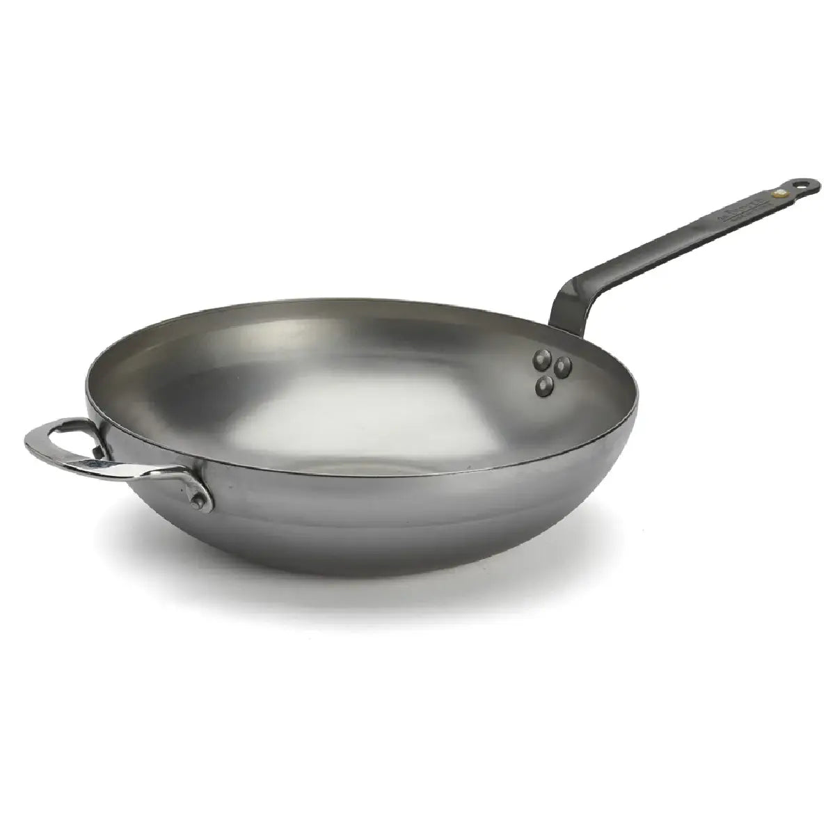 de Buyer Mineral B wok i kulstofstål, buet wok med bred stabil bund, sidehank, bivoksfinish og Ø32 cm diameter til alle komfurer inklusiv induktion