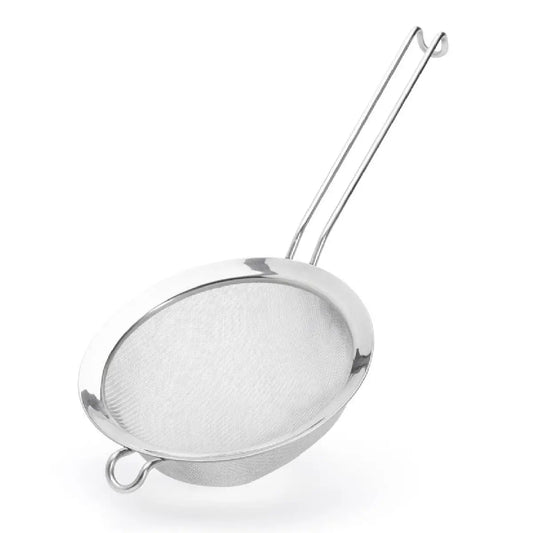 de Buyer sigte i rustfrit stål Ø18 cm med finmasket net, håndtag og trådkrog til filtrering, te og placering over skål eller gryde