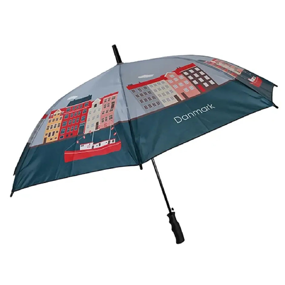 Det Gamle Apotek flerfarvet paraply i polyester, praktisk paraply til regnvejrsdage med højde 83 cm og diameter 105 cm