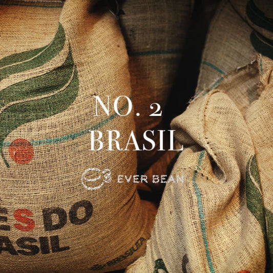 EverBean No. 02 Brasilen øko kaffebønner 250 g – økologiske 100% Arabica Bourbon-bønner fra Brasilien (Sao Paulo) dyrket i 600–1.200 m højde, naturligt/soltørret forarbejdning, smagsnoter af nød, marcipan og søde bær med lav syrlighed og god dybde