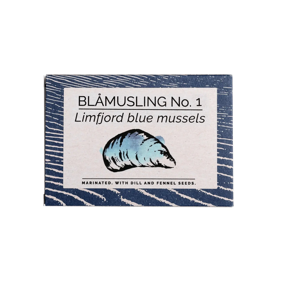 Fangst Blåmusling No. 1 110 g – marinerede blåmuslinger fra Limfjorden (FAO 27) i koldpresset rapsolie og æbleeddike med dildfrø og fennikelfrø; nordisk dåsemad/dåsetapas til rugbrød, brød, salater og snack, med frisk urtet smag og let syrlig finish