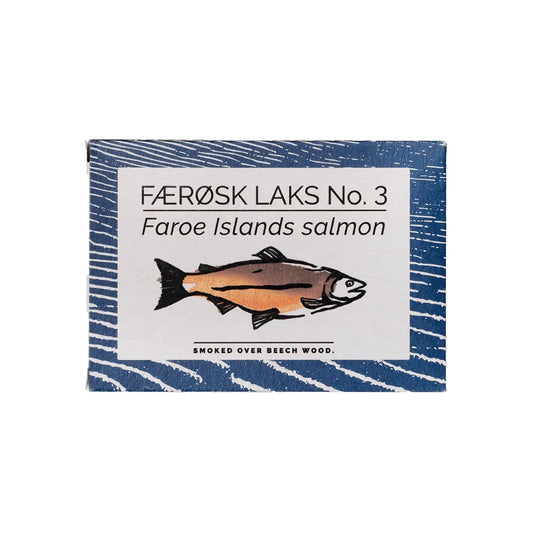 Fangst Færøsk laks No. 3 110 g – røget laks fra Færøerne (FAO 27), røget over bøgetræ og konserveret i koldpresset økologisk rapsolie, saftig premium dåsefisk til rugbrød, tapas og salater, nem servering med godt brød og citron