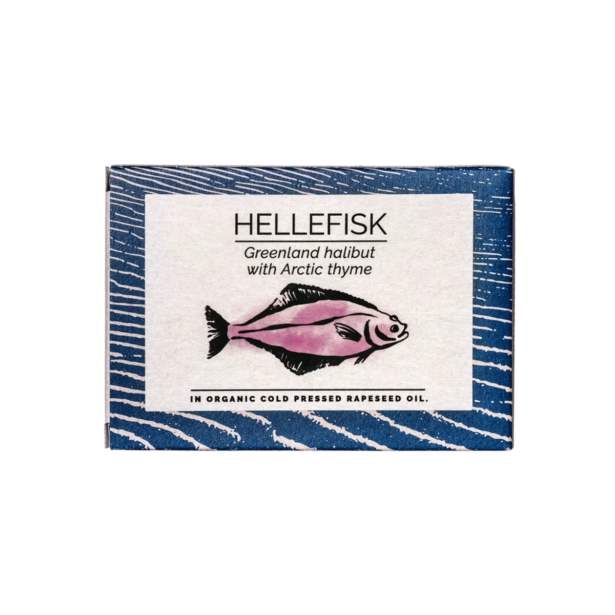 Fangst Hellefisk 110 g – grønlandsk hellefisk på dåse, skånsomt tilberedt i koldpresset rapsolie med arktisk timian (tupaarnaq), delikat nordisk dåsefisk til rugbrød, tapas, salater og servering med citron