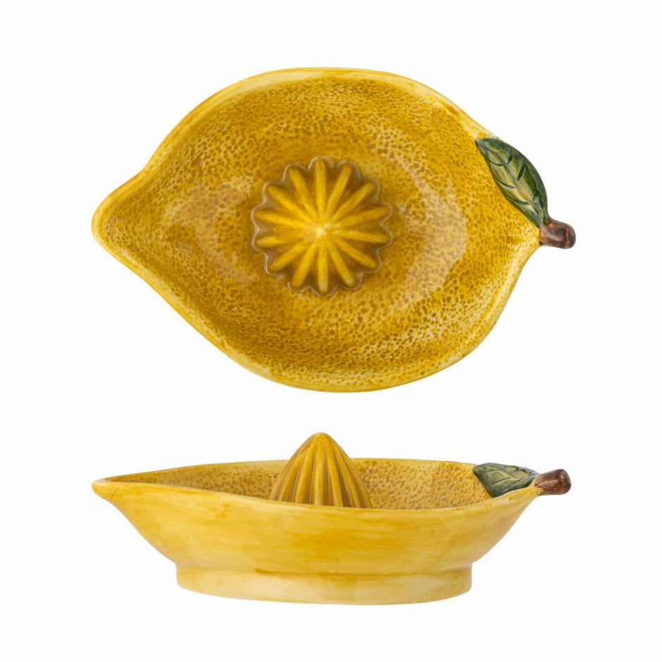 Creative Collection Limone citruspresser i gult stentøj, citronformet citruspresser med skrællignende tekstur, 160 ml og mål L15,5 x H5 x W10,5 cm