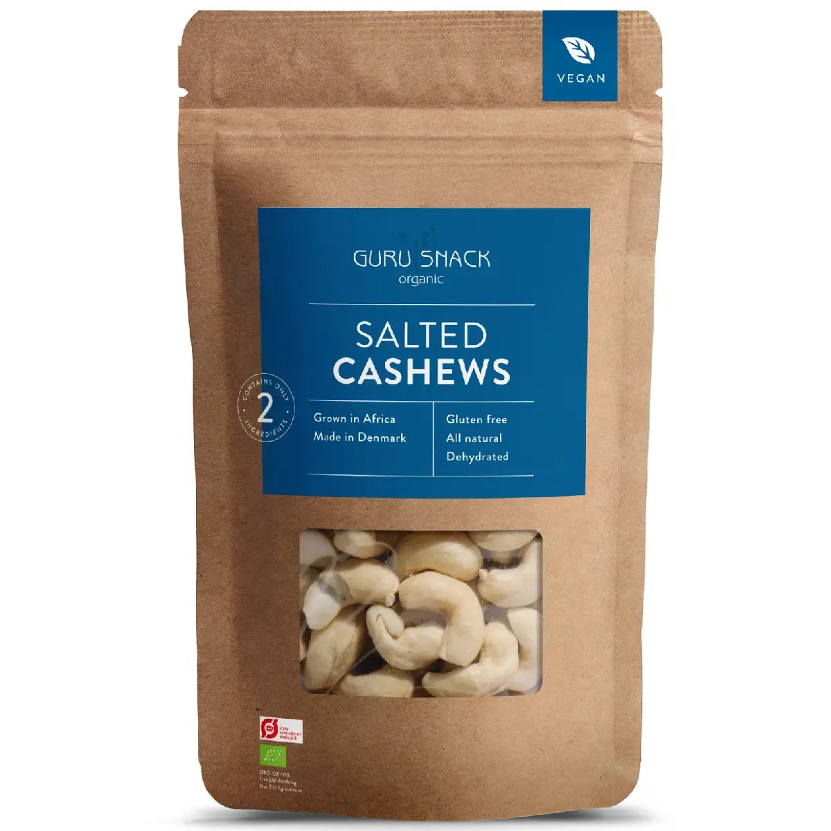 Guru Snack Salted Cashews økologiske saltede cashewnødder 100 g