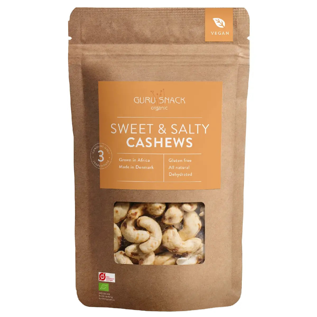 Guru Snack Sweet & Salty Cashews økologiske cashewnødder med rosiner og salt 100 g