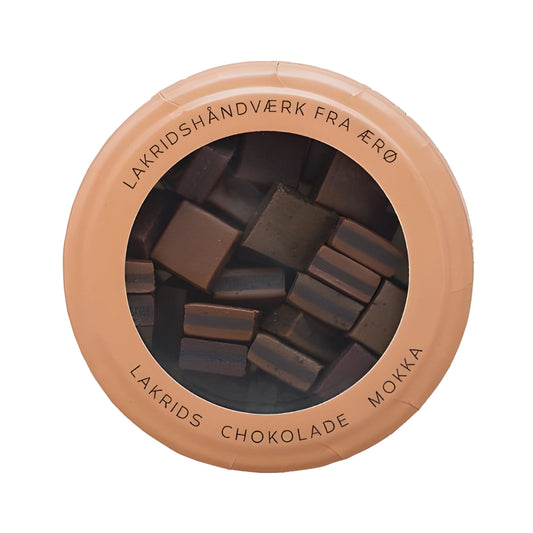 Hattesens Konfektfabrik Brun Æske 125 g – glutenfri og vegansk lakridskonfekt lavet af naturlige råvarer med smag af lakrids, chokolade og mokka, dansk konfekthåndværk i gaveæske