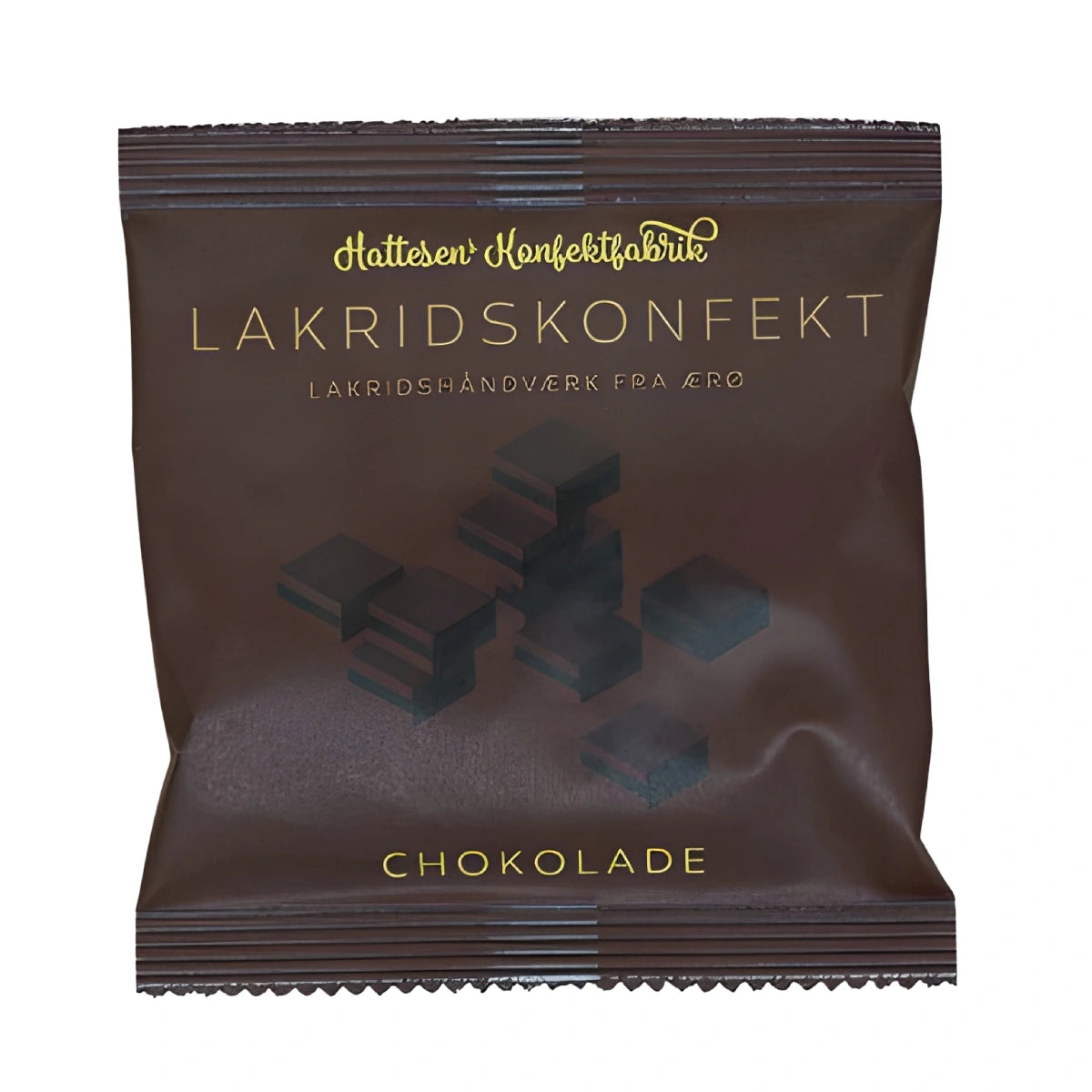 Hattesens Konfektfabrik Pose: Chokolade 32 g – små glutenfri, laktosefri og veganske konfektstykker med lakrids, kakao og Friis Holm chokolade (70%), lavet af naturlige råvarer, dansk lakridshåndværk fra Ærø