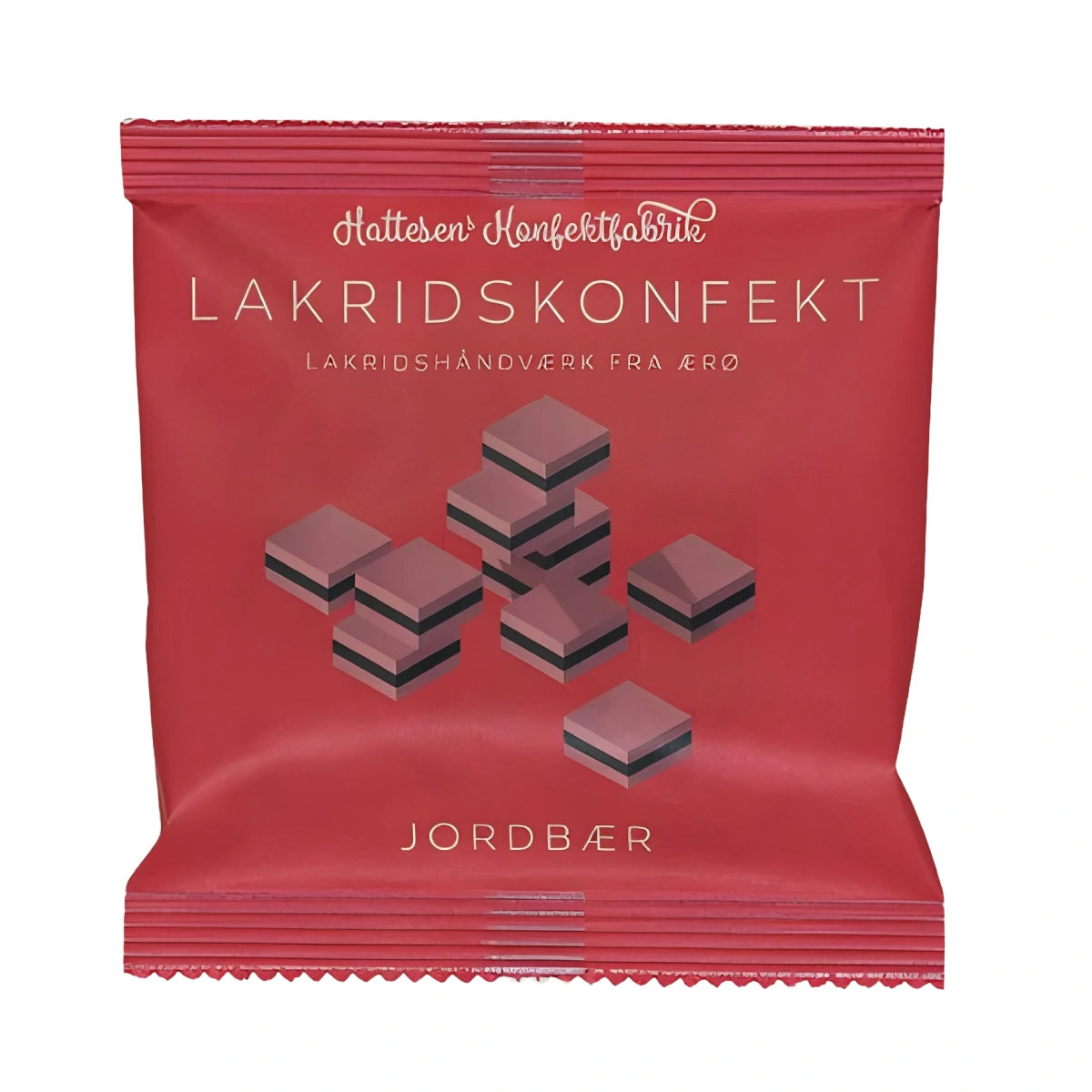 Hattesens Konfektfabrik Pose: Jordbær 32 g – glutenfri, laktosefri og veganske konfektstykker af naturlige råvarer med jordbærsmag og lakrids, små bløde stykker til snack og sød forkælelse