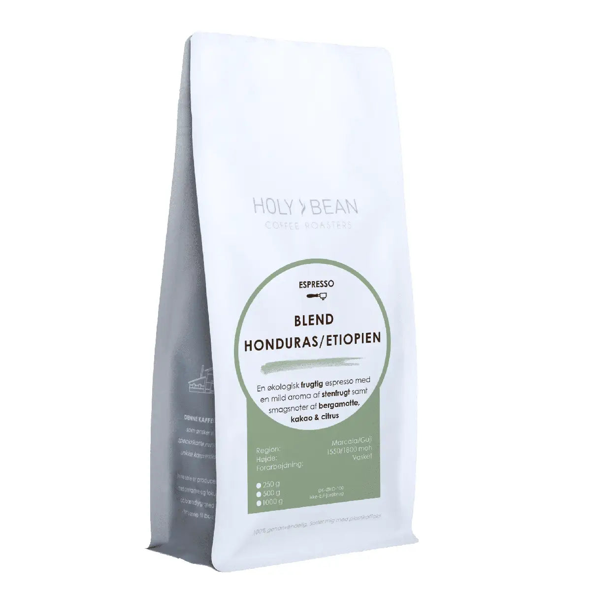 Holy Bean Honduras Etiopien ØKO Espresso Blend 250 g med noter af citrus, stenfrugt og kakao