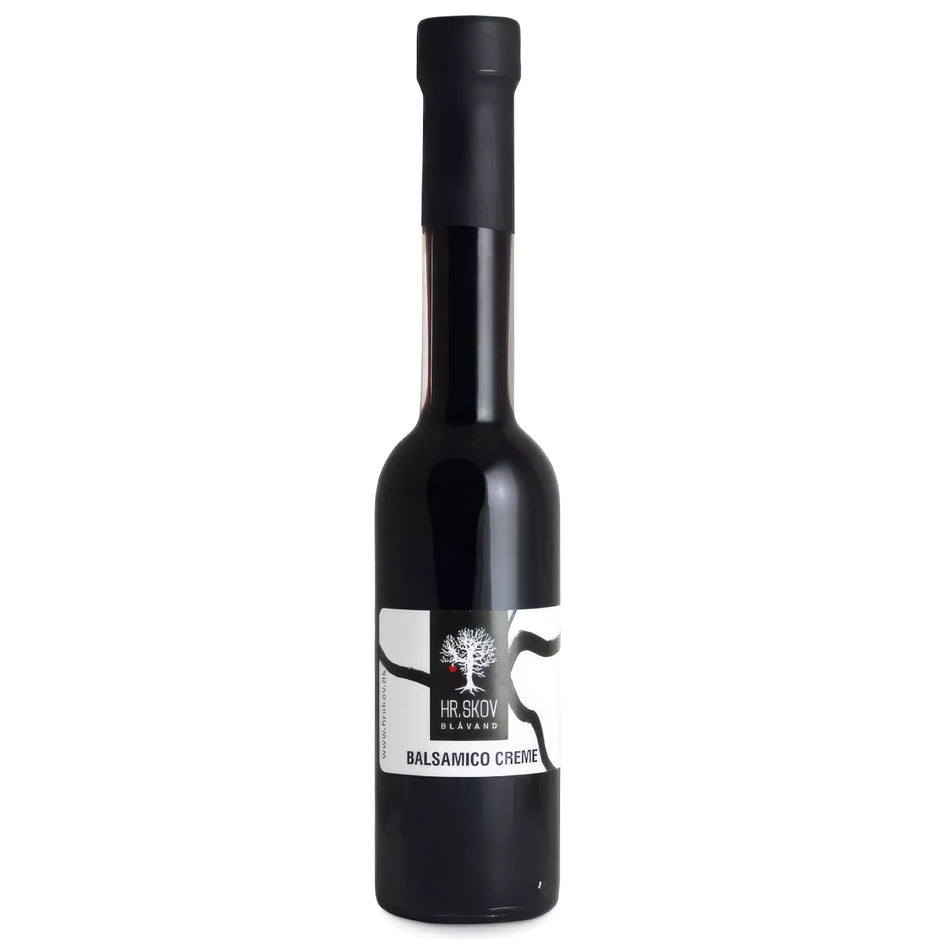 Flaske med Hr. Skov balsamico – sød balsamico (43%) med vineddike og koncentreret druemost, 20 cl, velegnet til salater, dressinger, marinader og glasering