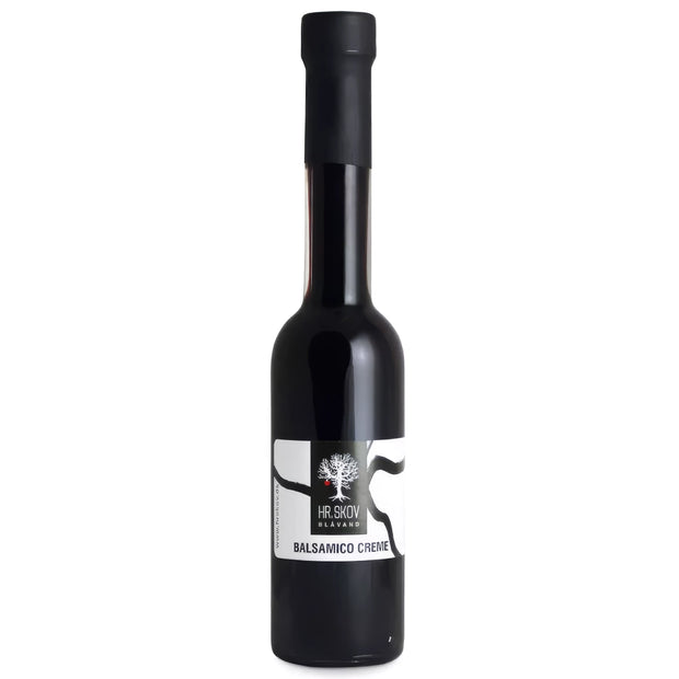 Flaske med Hr. Skov balsamico – sød balsamico (43%) med vineddike og koncentreret druemost, 20 cl, velegnet til salater, dressinger, marinader og glasering