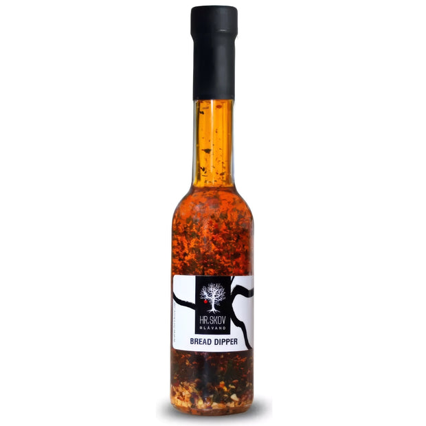 Flaske med Hr. Skov Bread dipper – rapsolie med hvidløg, chili og persille, 20 cl, til brøddyp, tapas, antipasti, salater og marinader