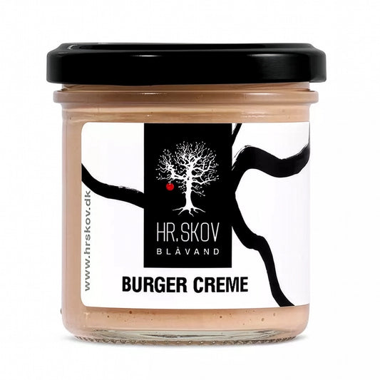 Hr. Skov Burger Creme 130 g – cremet burgerdressing med estragon og pasteuriserede æggeblommer, perfekt til burger, sandwich og salater, også lækker rørt med creme fraiche til kold torsk