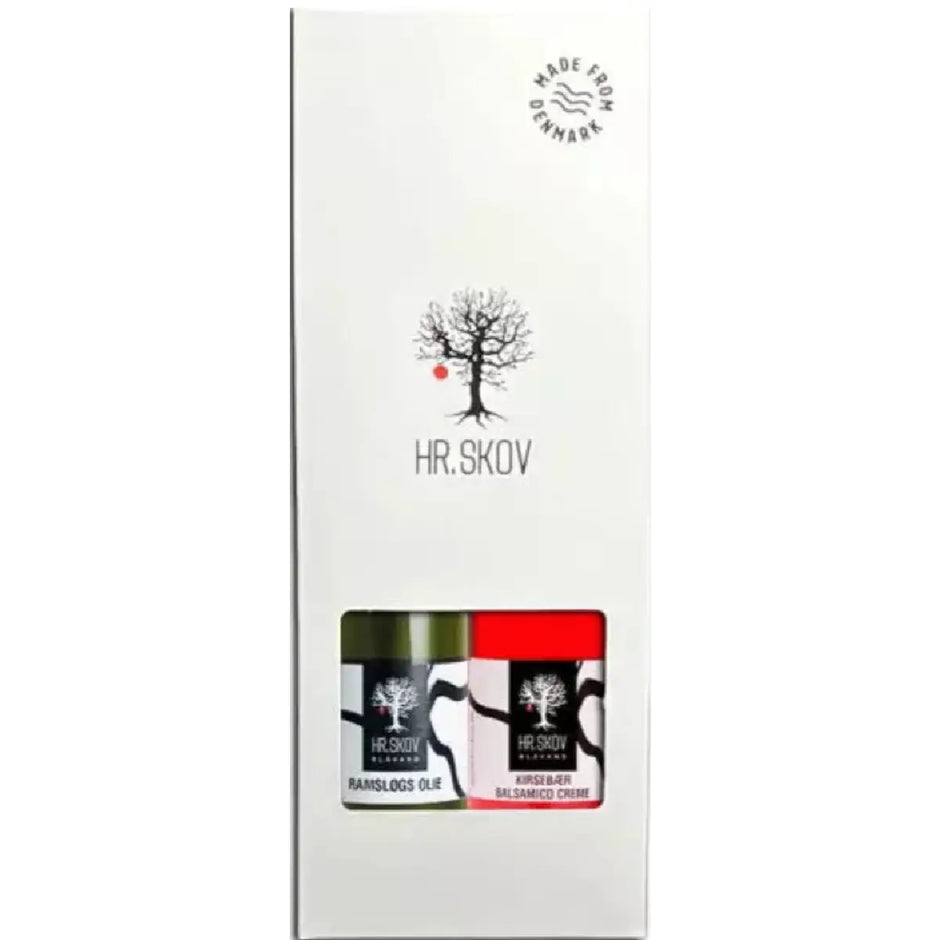 Hr. Skov gaveæske med Ramsløgs Olie og Kirsebær Balsamico Creme