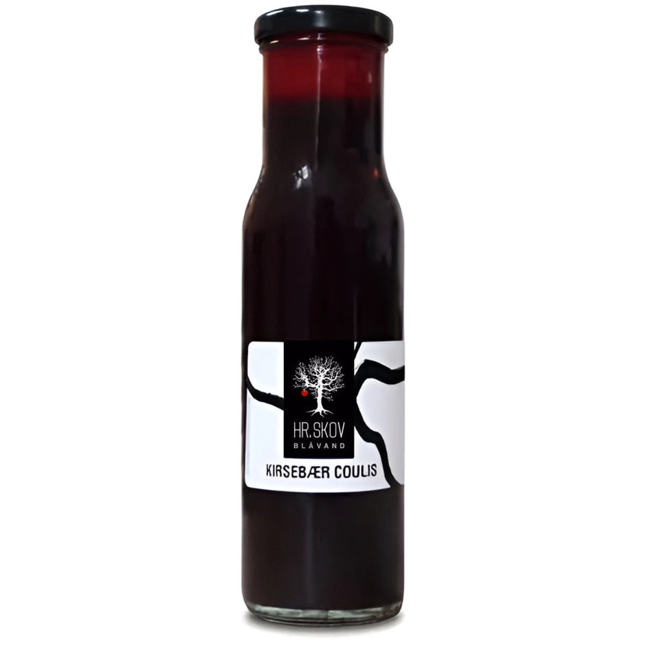Hr. Skov Kirsebær Coulis 230 ml – frugtsauce på danske kirsebær med blød, finblendets konsistens, ideel til desserter, is, skyr, kager, dressinger og cocktails