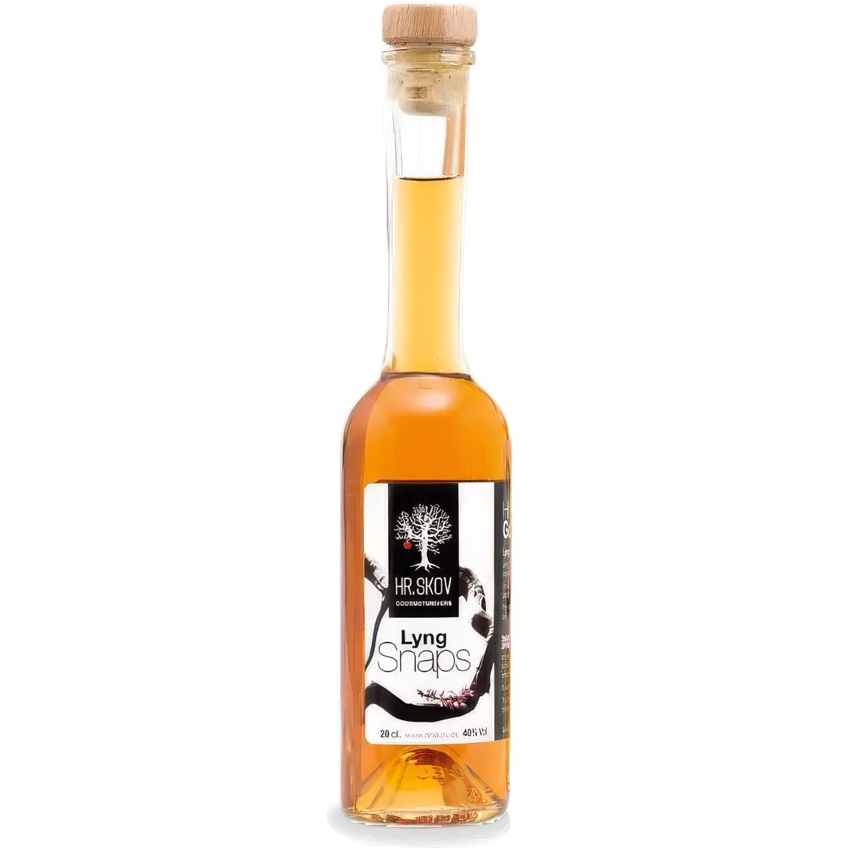 Flaske med Hr. Skov Lyng snaps – dansk snaps med aromatisk lyng, 20 cl og 38% alkohol, velegnet til frokostbord, sild og fiskeretter