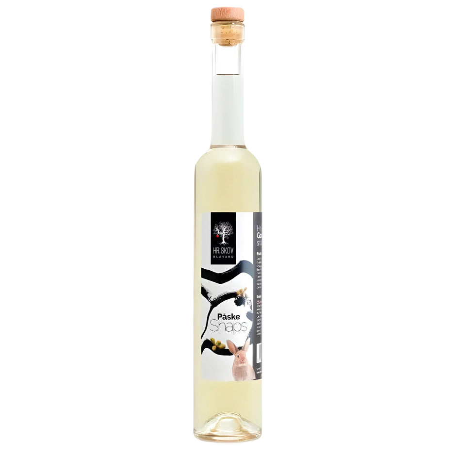 Hr. Skov Påske snaps 50 cl – mild og rund kryddersnaps med noter af citrus, havtorn og lyse granskud, anbefalet serveret ved stuetemperatur til påskefrokost og frokostbord