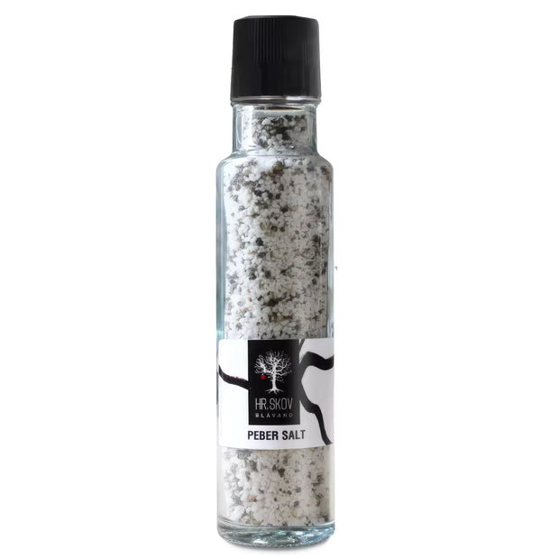 Hr. Skov peber salt i kværn – salt (93%) og sort peber (7%) i kværn, 270 g, til krydring af kød, fisk, grøntsager, kartofler og salater