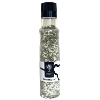 Hr. Skov ramsløgs salt i glas – saltblanding med ramsløg og hvidløg, 270 g, velegnet til kartofler, æg, smør, dip, grøntsager og grillmad