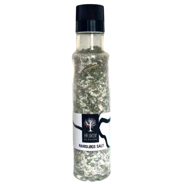 Hr. Skov ramsløgs salt i glas – saltblanding med ramsløg og hvidløg, 270 g, velegnet til kartofler, æg, smør, dip, grøntsager og grillmad