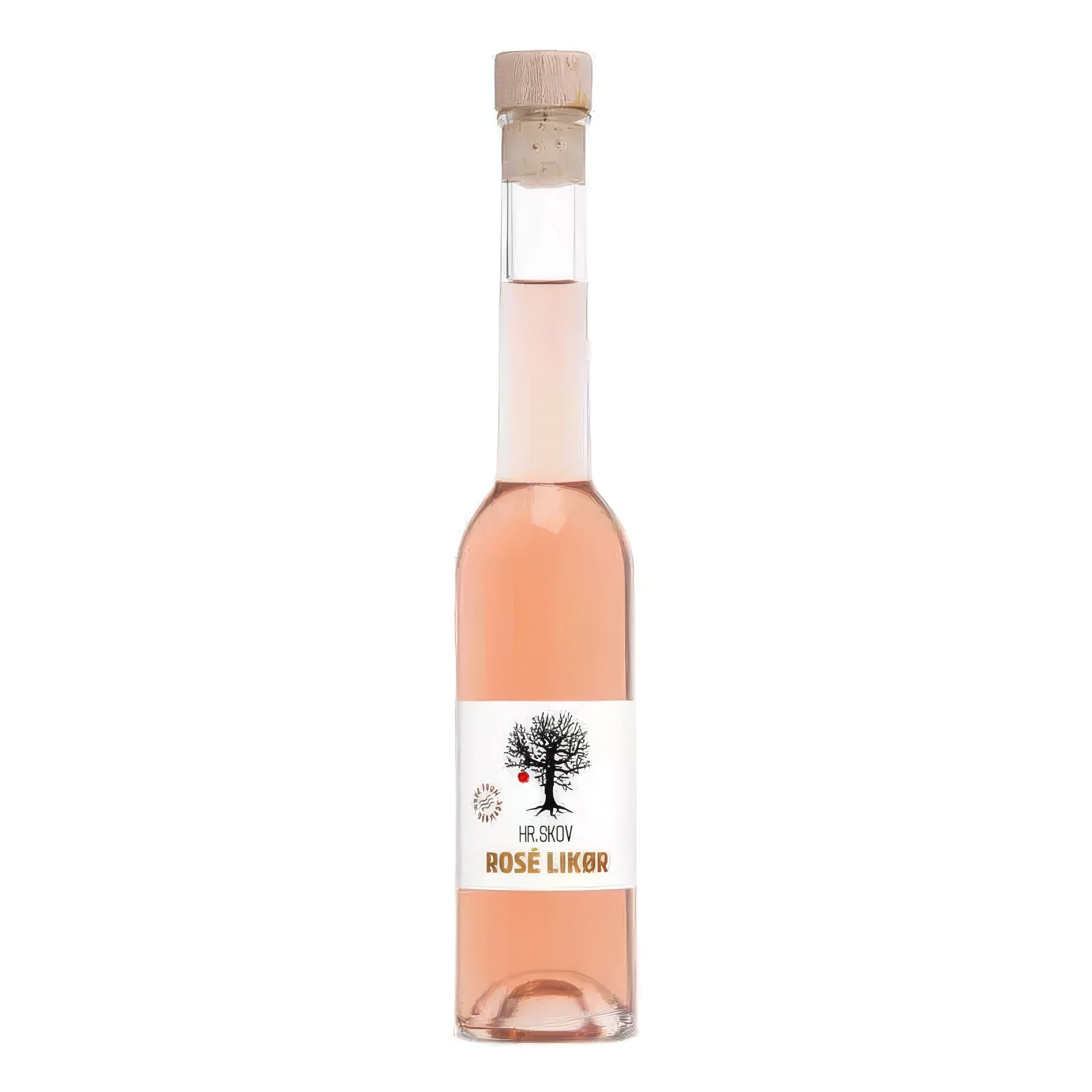 Flaske med Hr. Skov Rosélikør – frugtig rosélikør med let vinøs smag, 20 cl og 18% alkohol, velegnet til spritz, cocktails og som avec