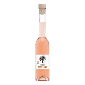 Flaske med Hr. Skov Rosélikør – frugtig rosélikør med let vinøs smag, 20 cl og 18% alkohol, velegnet til spritz, cocktails og som avec