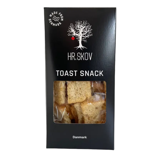 Hr. Skov Toast Snack 80 g – tynde, sprøde franskbrødschips drysset med salt, perfekte som snack og til tapasbordet, ideelle til at dyppe i delikatesser og cremer
