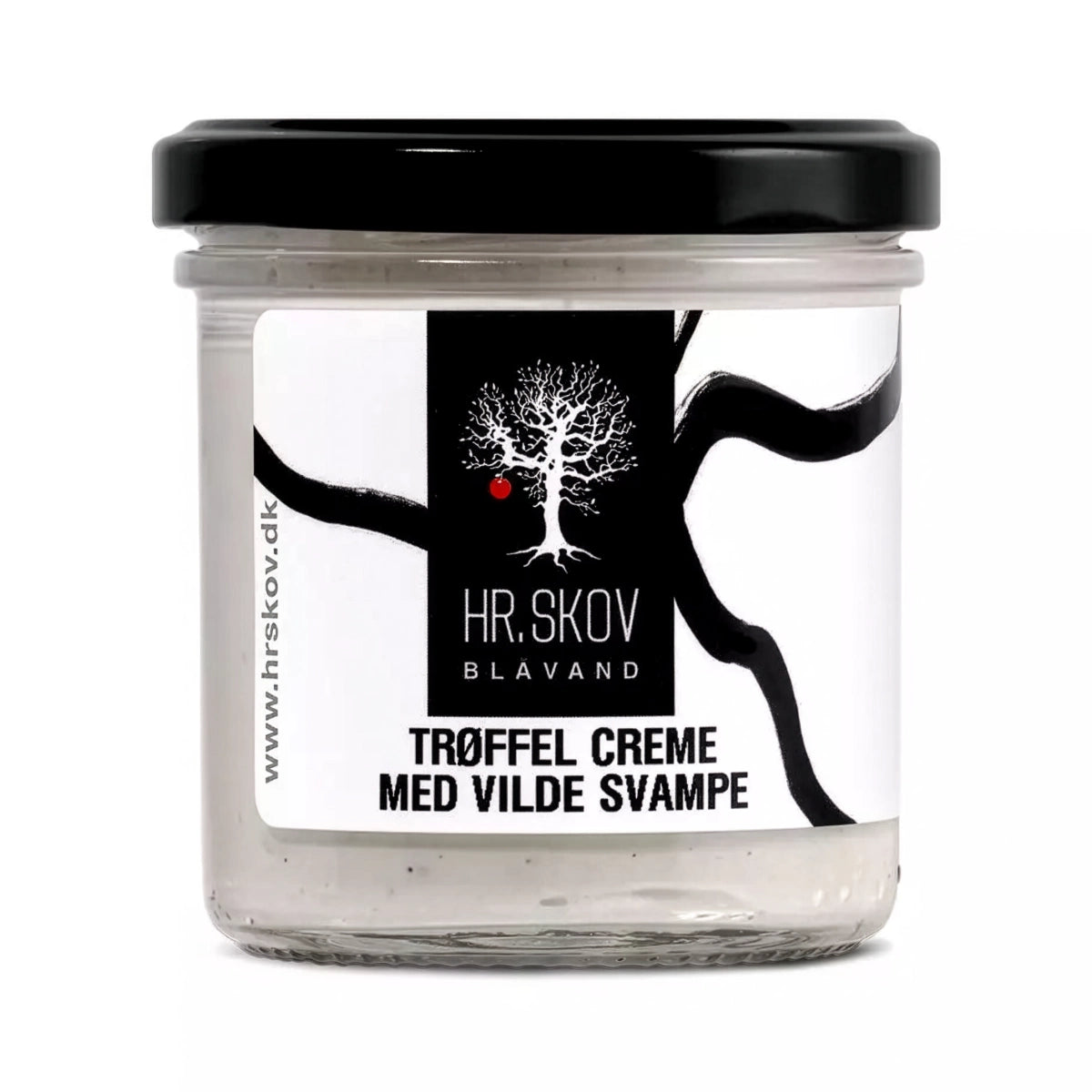 Glas med Hr. Skov trøffel creme – cremet trøffelmayonnaise med vilde danske svampe og trøffelaroma, 130 g, ideel til tapas, smørrebrød, sandwich og dip