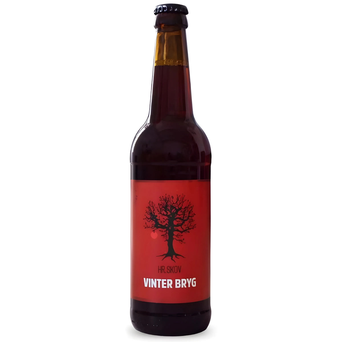 Hr. Skov Vinterbryg 50 cl – belgisk dubbel-inspireret juleøl med blommesaft (lagret med mørk rom) og smagsnoter af karamel, lakrids, malt, blomme, svesker og rosin, 8% alkohol