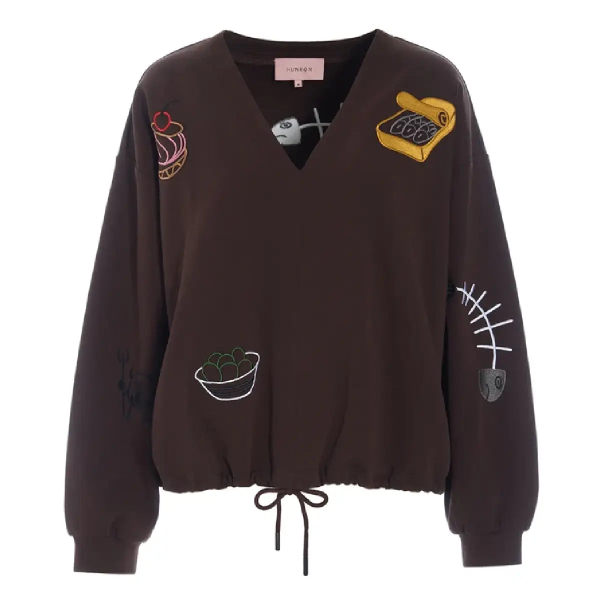 Hunkøn Chili Blouse Brown med V-udskæring, snøre og broderede detaljer
