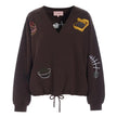 Hunkøn Chili Blouse Brown med V-udskæring, snøre og broderede detaljer