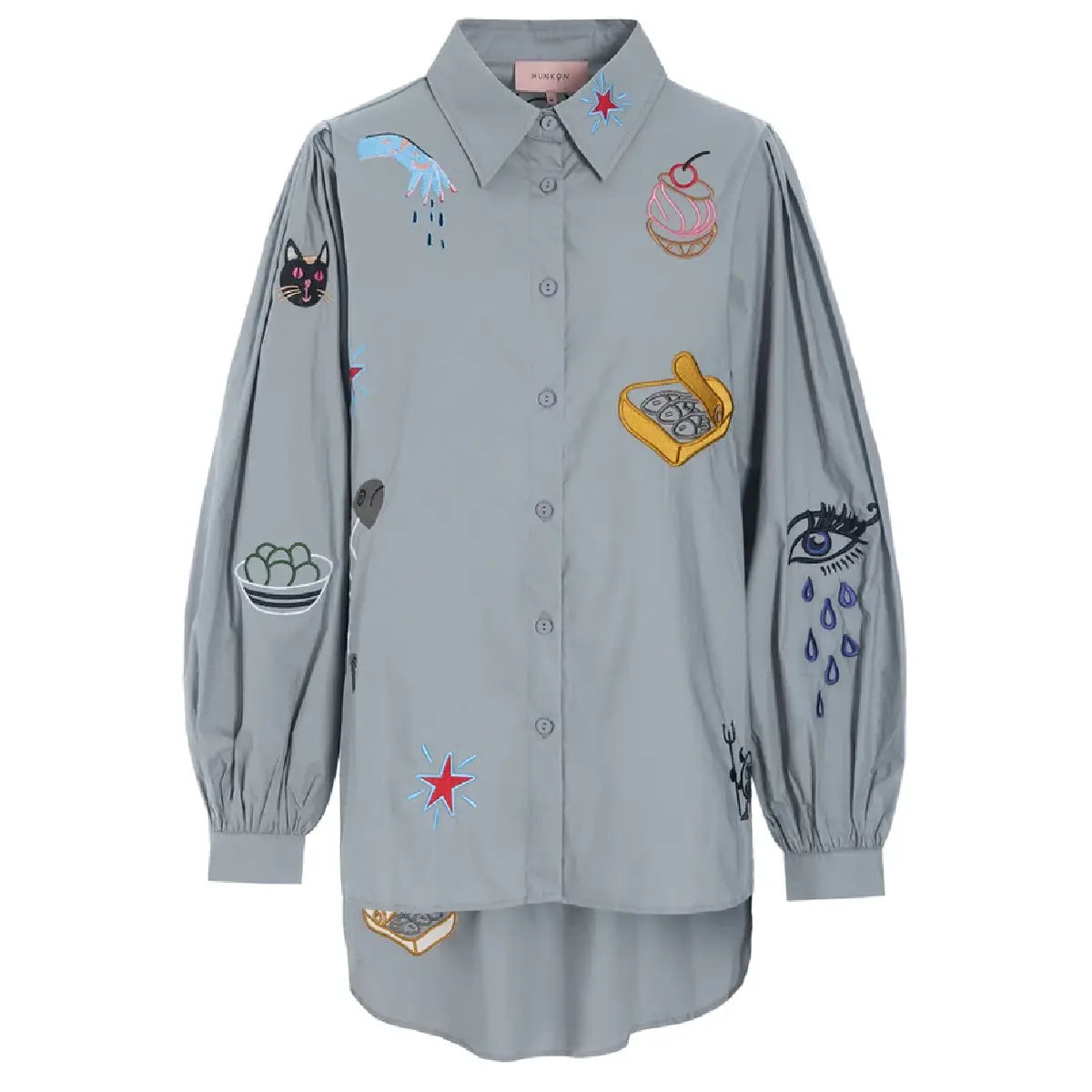 Hunkøn Sasha Shirt Grey oversized bomuldsskjorte med broderede detaljer