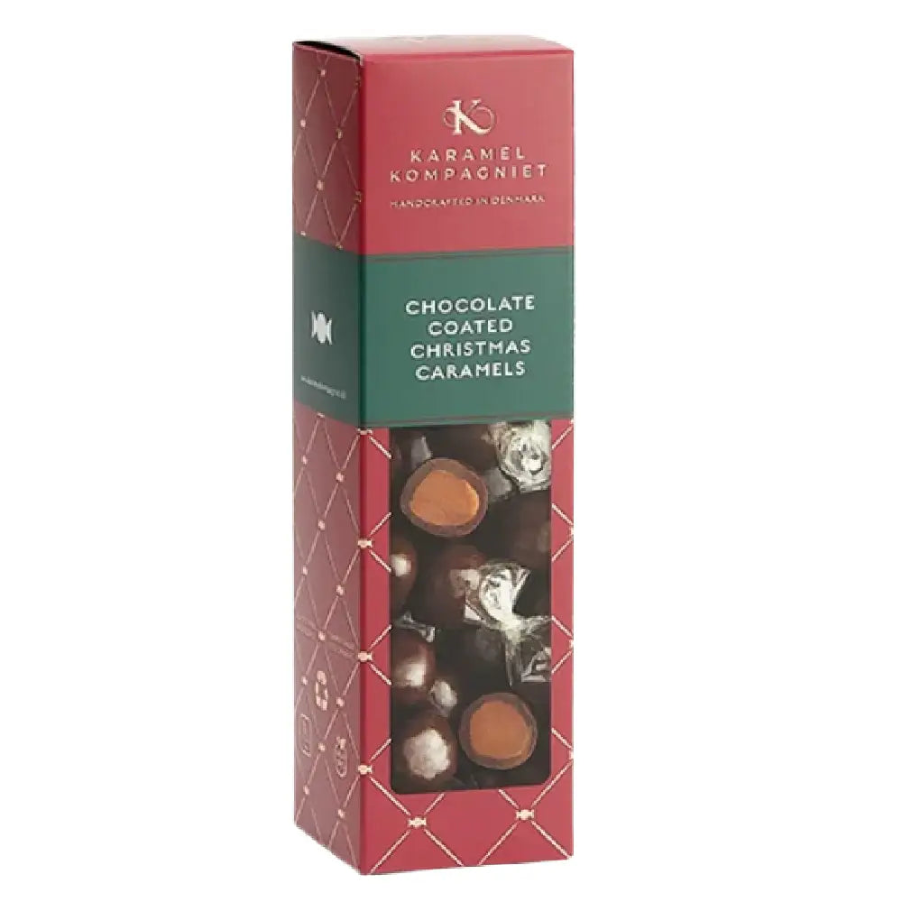 Karamel Kompagniet Mørk Chokoladeovertrukne Julekaramel Kugler med blød karamel med julesmag og mørk chokolade i elegant gaveæske, 109 g
