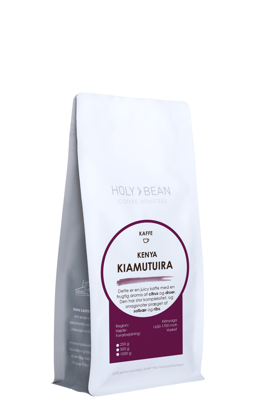 Holy Bean Kenya Kiamutuira filterkaffe fra Kirinyaga med solbær og ribs i 250 g pose
