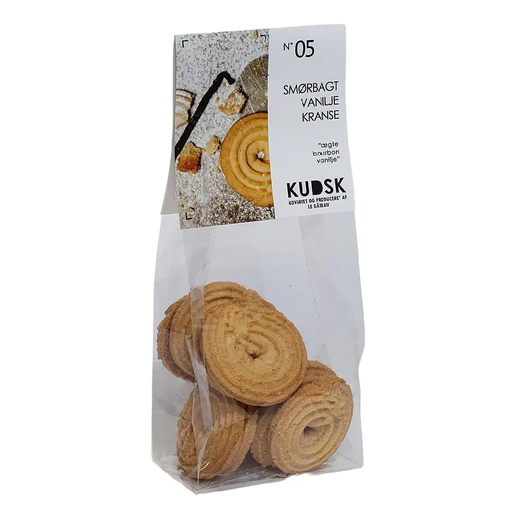 KUDSK Nr. 05 Smørbagt Vaniljekrans, klassiske danske vaniljekranse med smør til julehygge, kaffebord og gavekurve